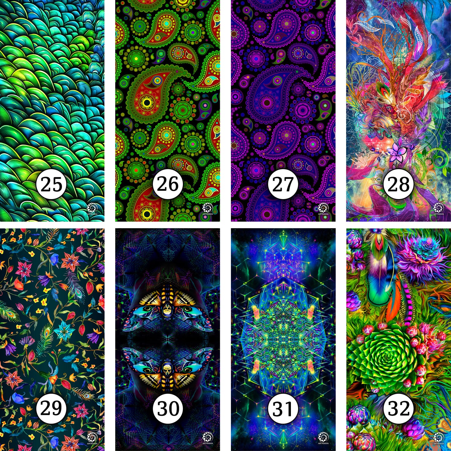 Sacral Geometry blue Neck Gaiters Blacklight UV Active - Artrama