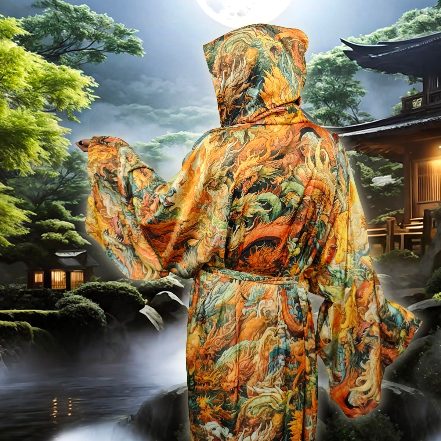 Blacklight Kimono Asia Dragons, Rave Dress, Festival Tunic, Trippy Wear (Unisex)