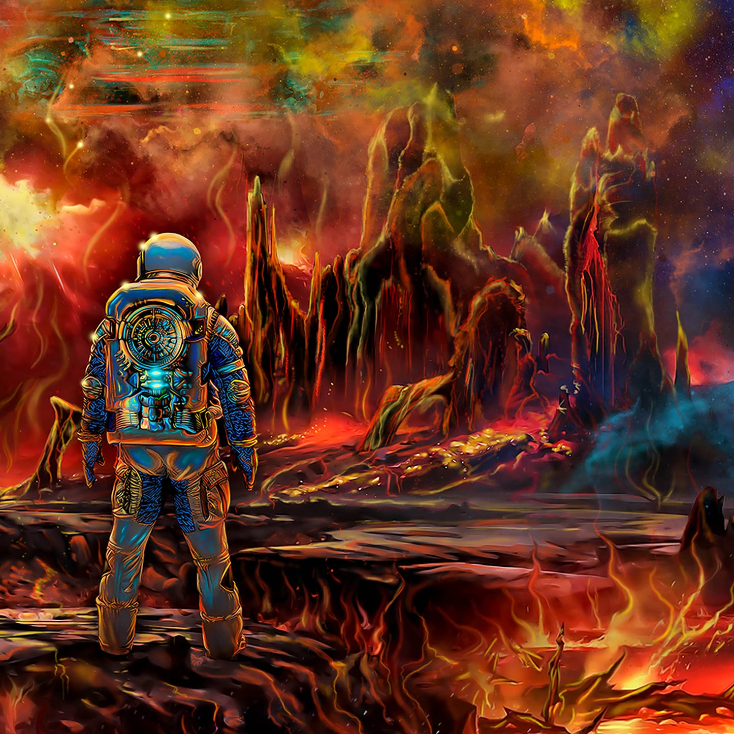 Astronaut_s fiery journey Backdrop UV-Active Blacklight - Artrama