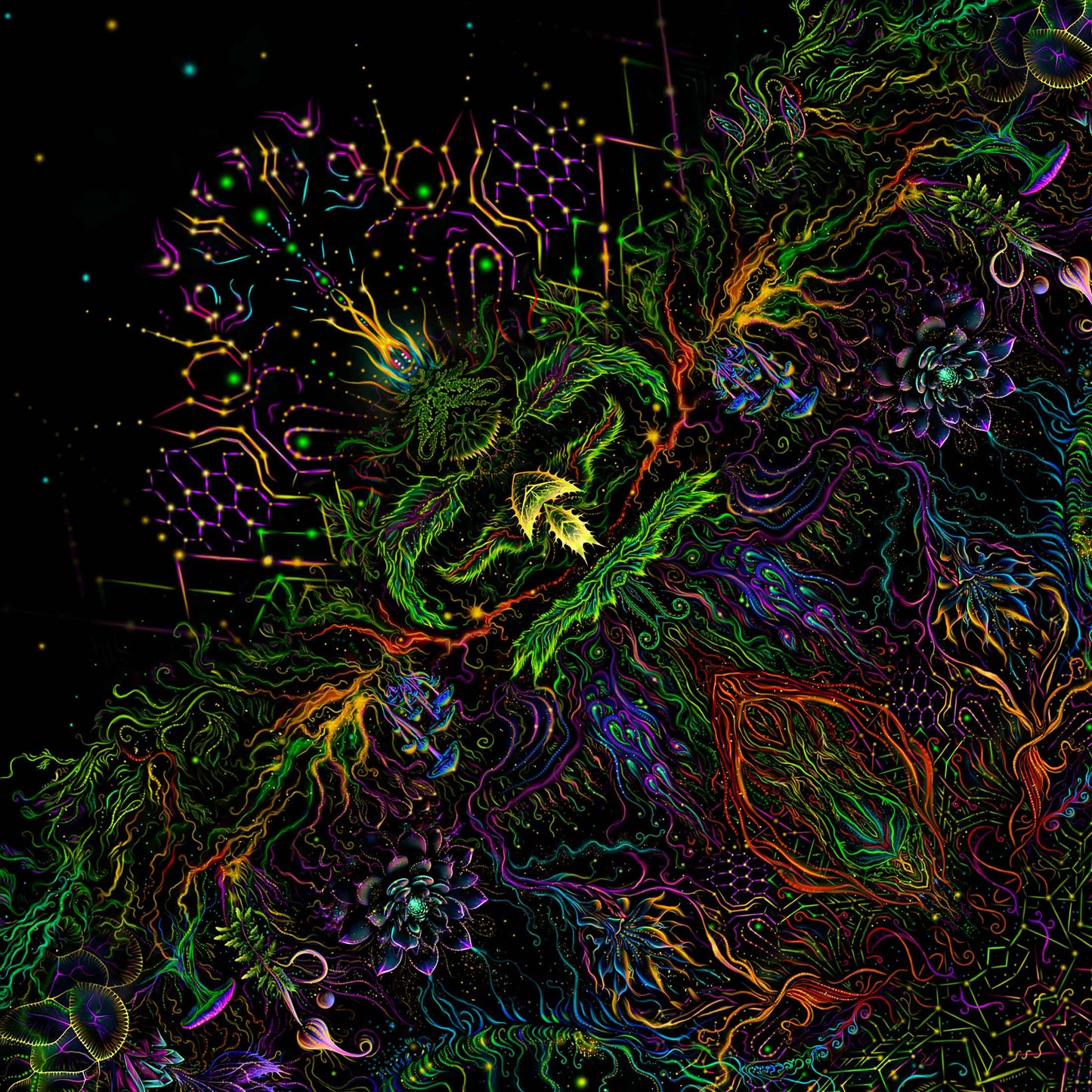 Forest Mandala Backdrop UV active Blacklight - Artrama