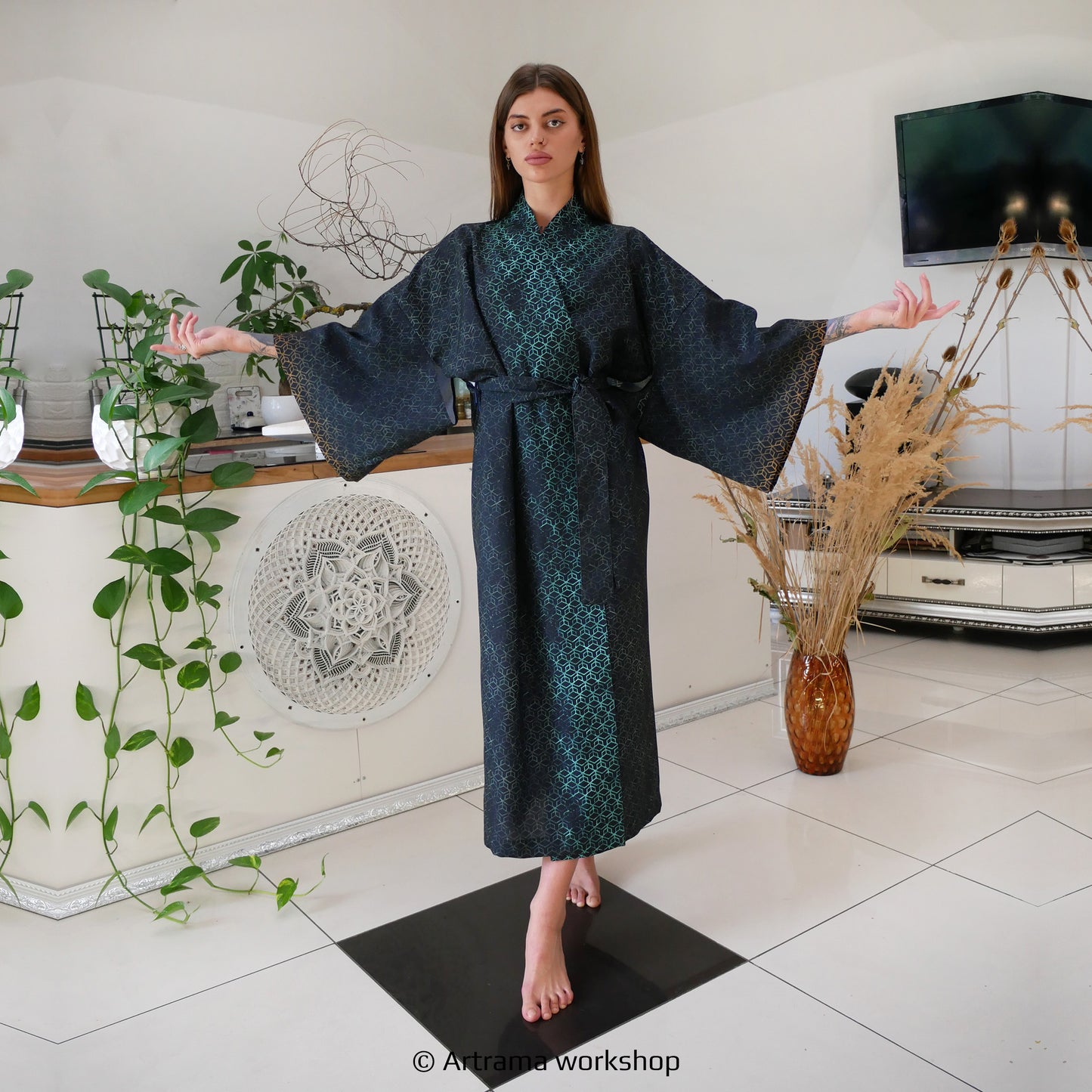 Blacklight Kimono Buddha Freedom, Rave Dress, Festival Tunic, Trippy Wear (Unisex)