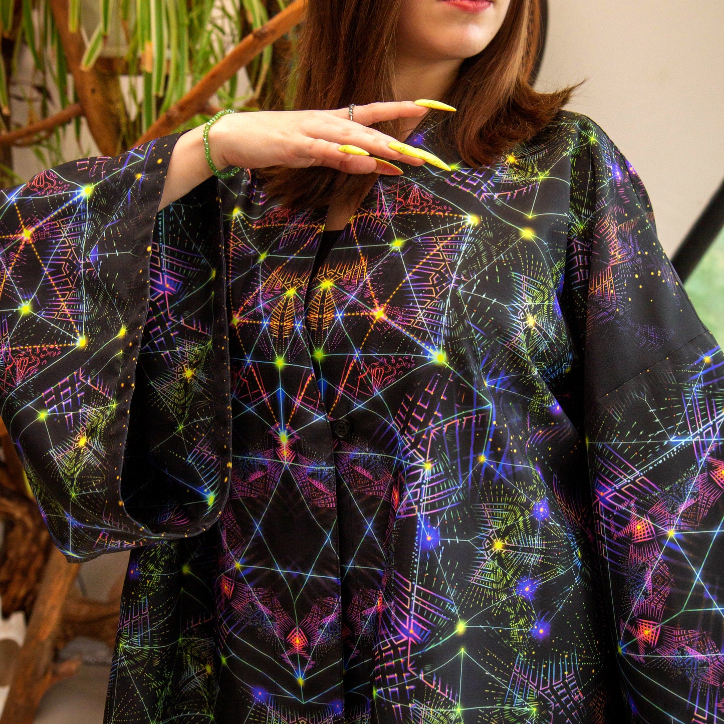 Blacklight Short Kimono ,Concentration Buddha State (Unisex)