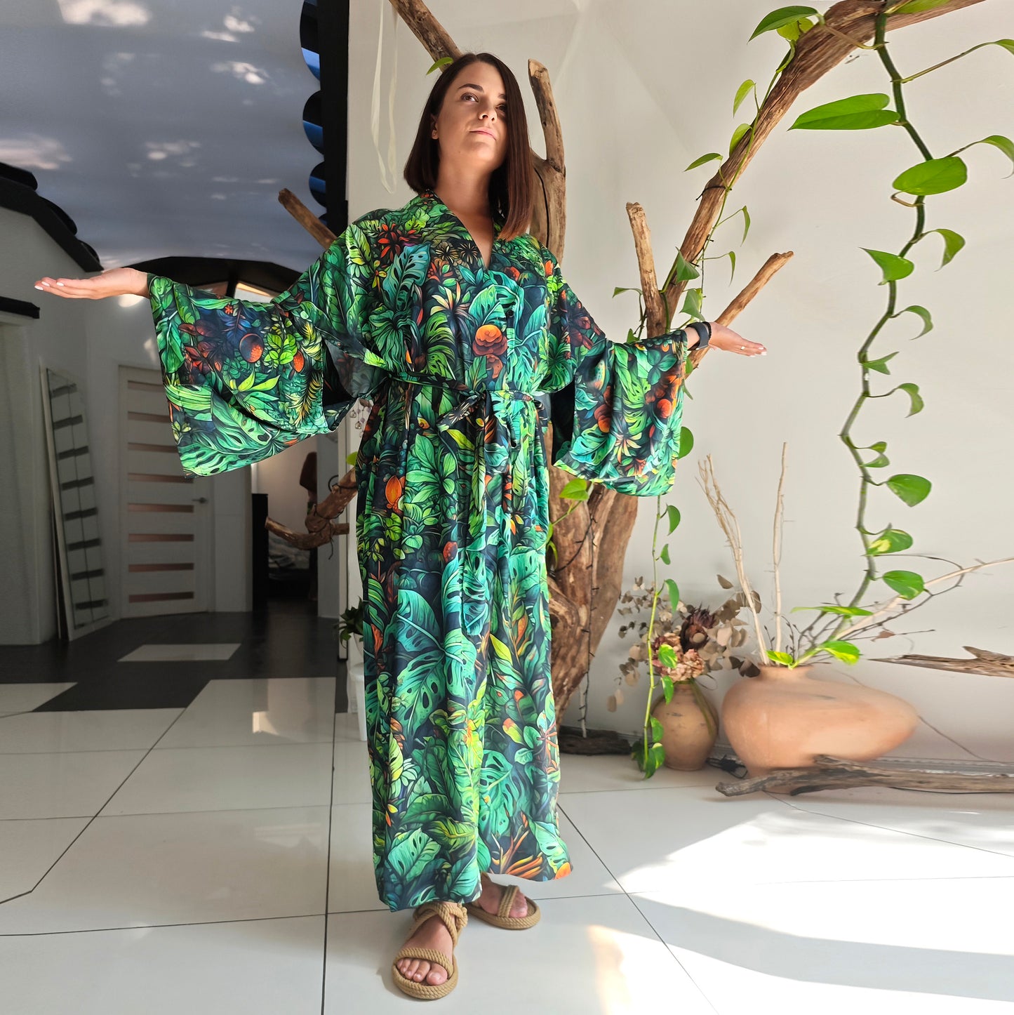 Blacklight Kimono Jungle, Rave Dress, Festival Tunic, Trippy Wear (Unisex)