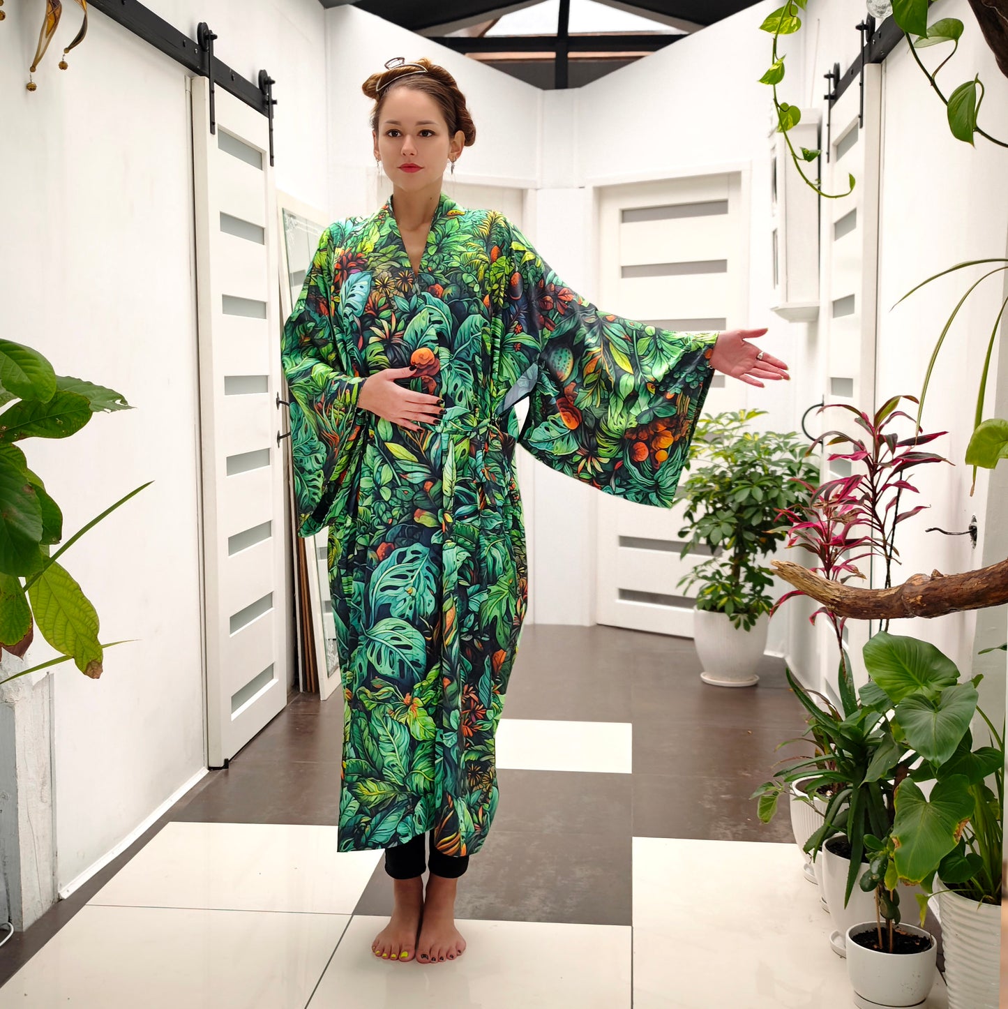 Blacklight Kimono Jungle, Rave Dress, Festival Tunic, Trippy Wear (Unisex)