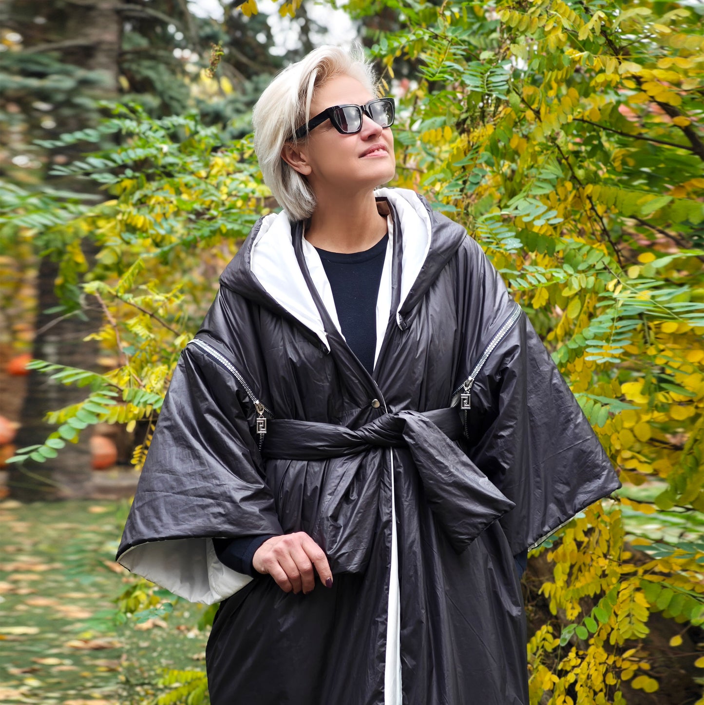 Warm kimono for winter Black and white Tribal pattern