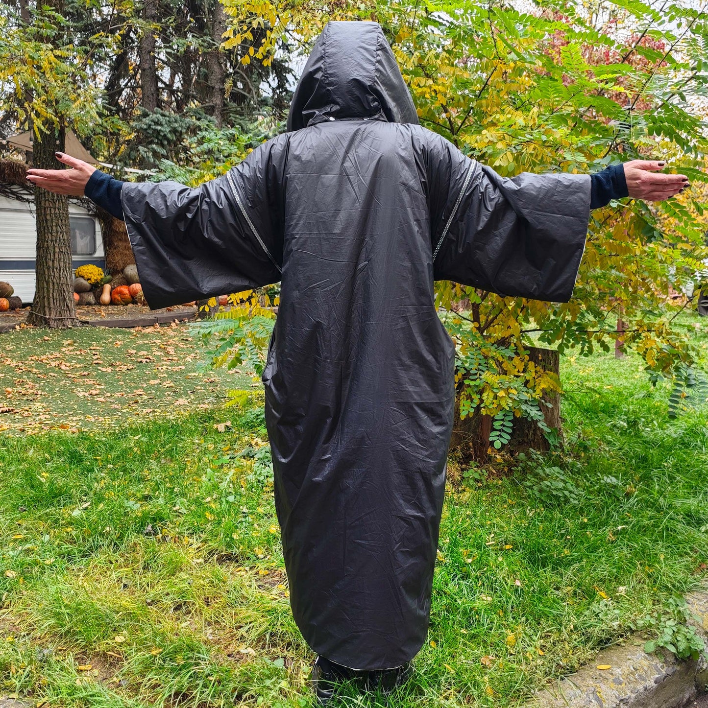 Warm kimono for winter Black and white Tribal pattern