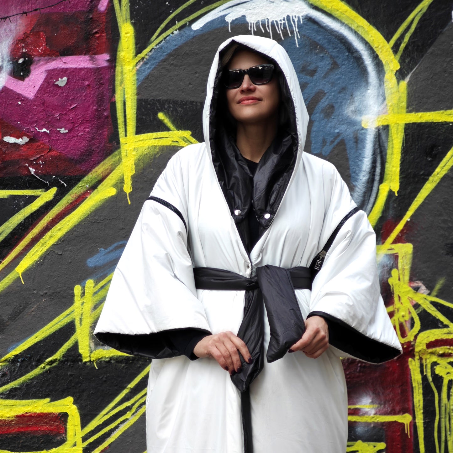 Warm kimono for winter Black and white Tribal pattern