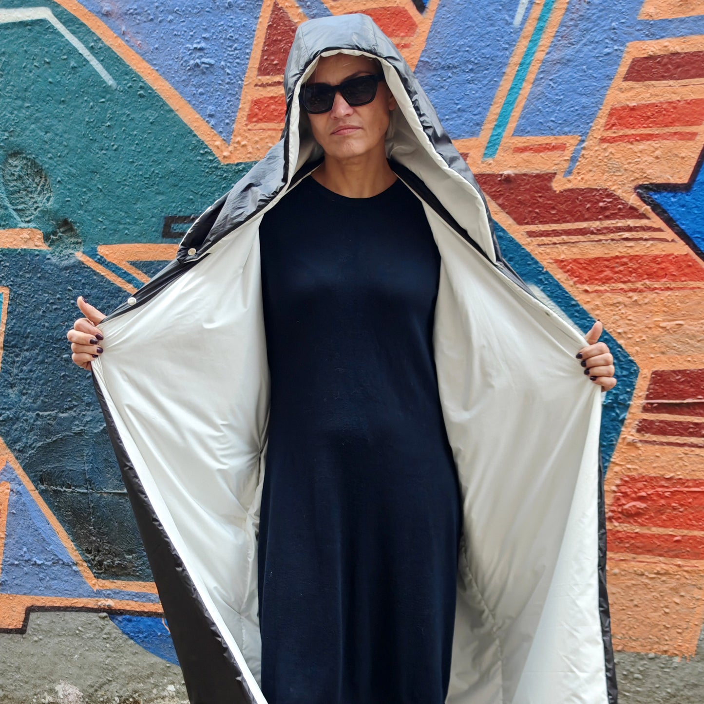 Warm kimono for winter Black and white Tribal pattern