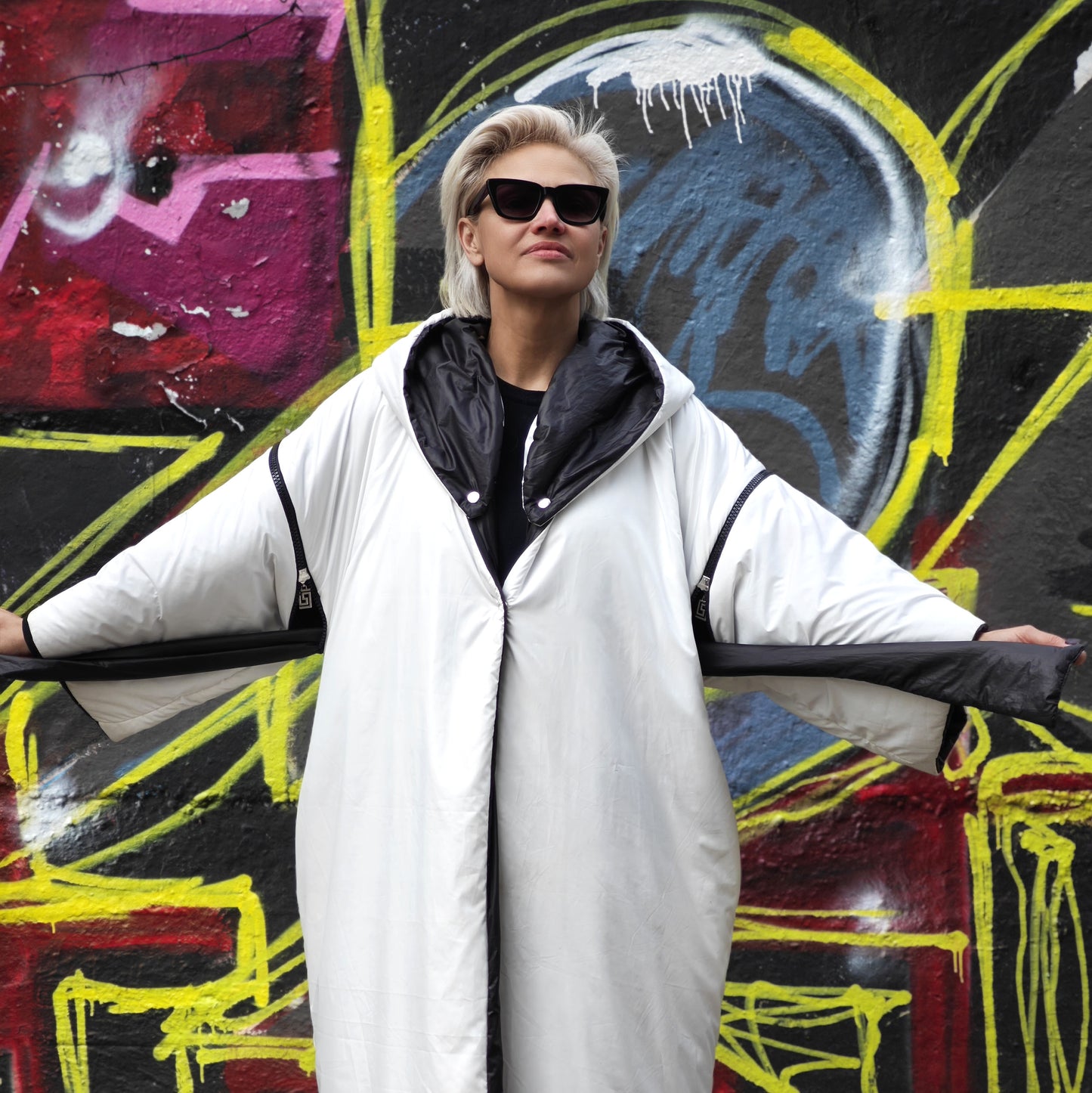 Warm kimono for winter Black and white Tribal pattern