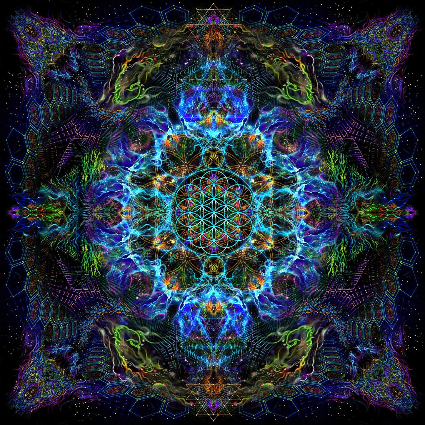 Flower of life Psy Backdrop UV-Active Blacklight - Artrama