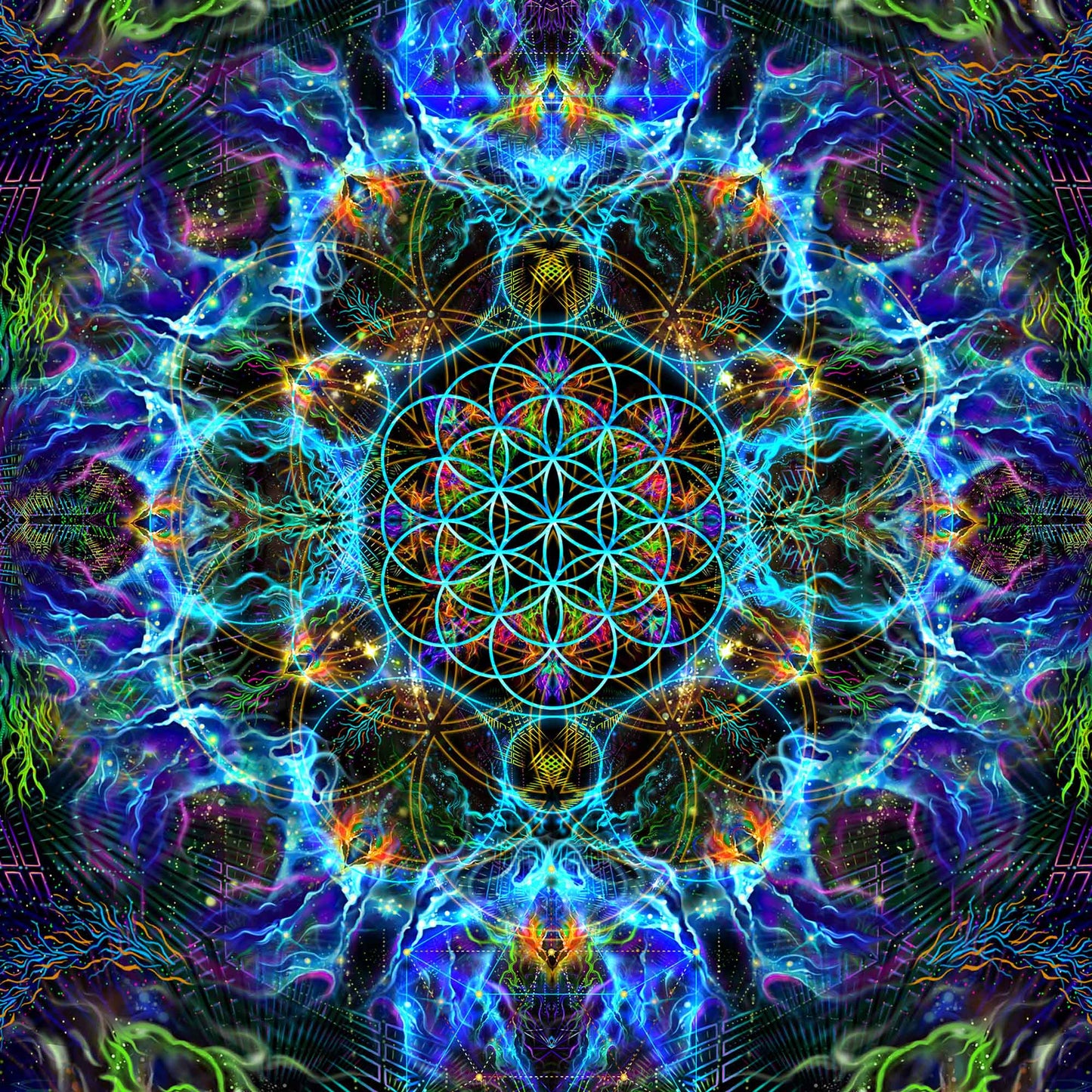 Flower of life Psy Backdrop UV-Active Blacklight - Artrama