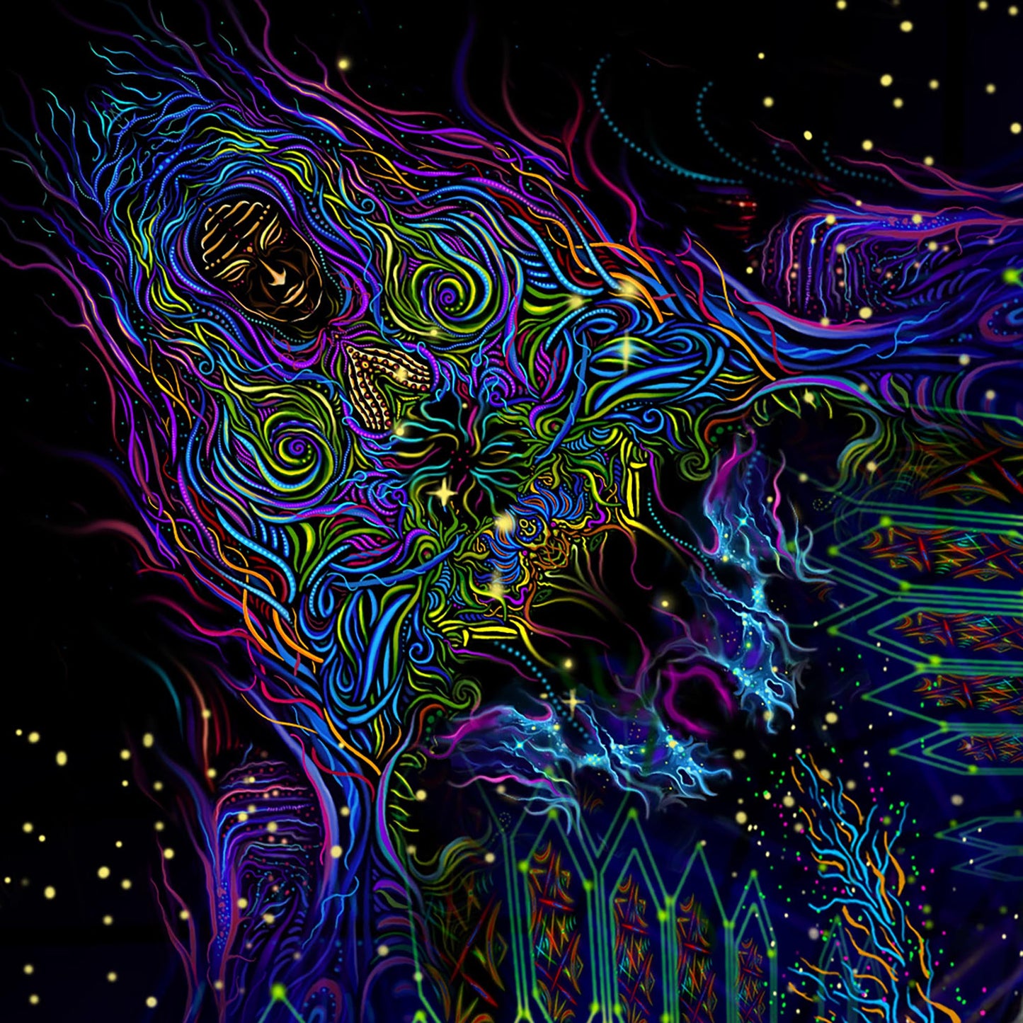 Flower of life Psy Backdrop UV-Active Blacklight - Artrama