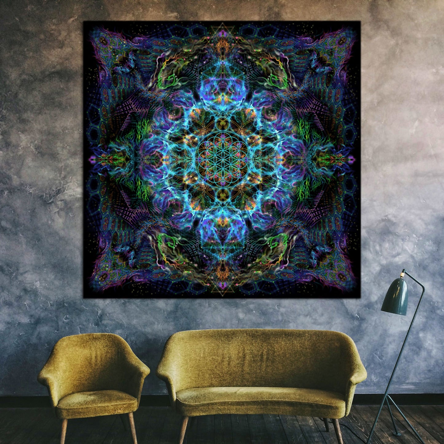Flower of life Psy Backdrop UV-Active Blacklight - Artrama