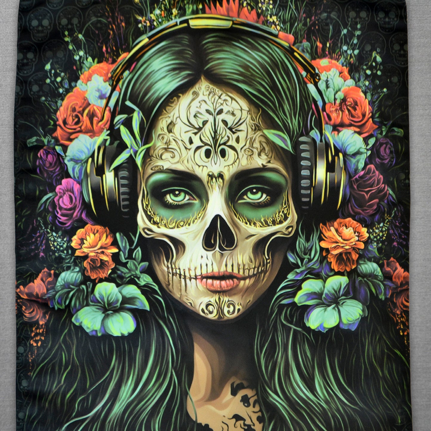 Santa Muerte Blacklight UV active shopper bag