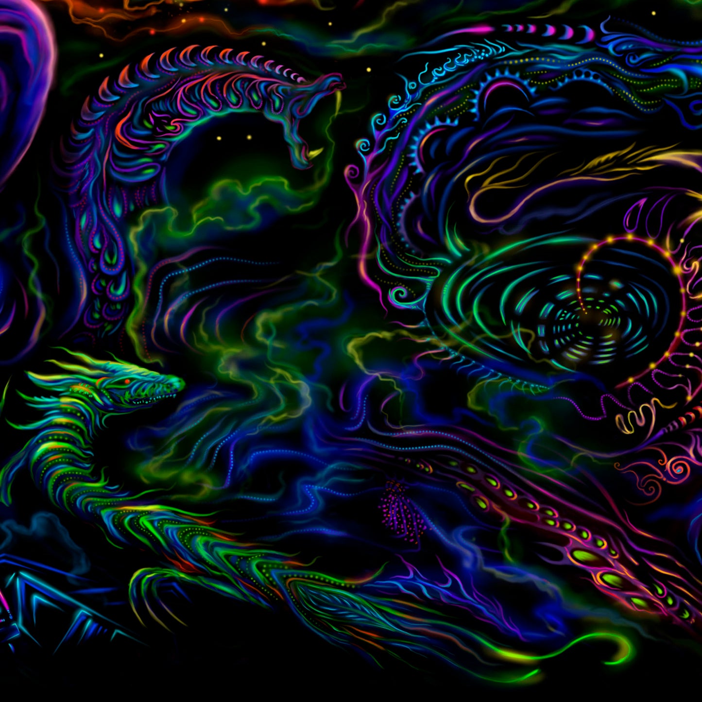 Vipassana - Psy backdrop UV blacklight active - Artrama