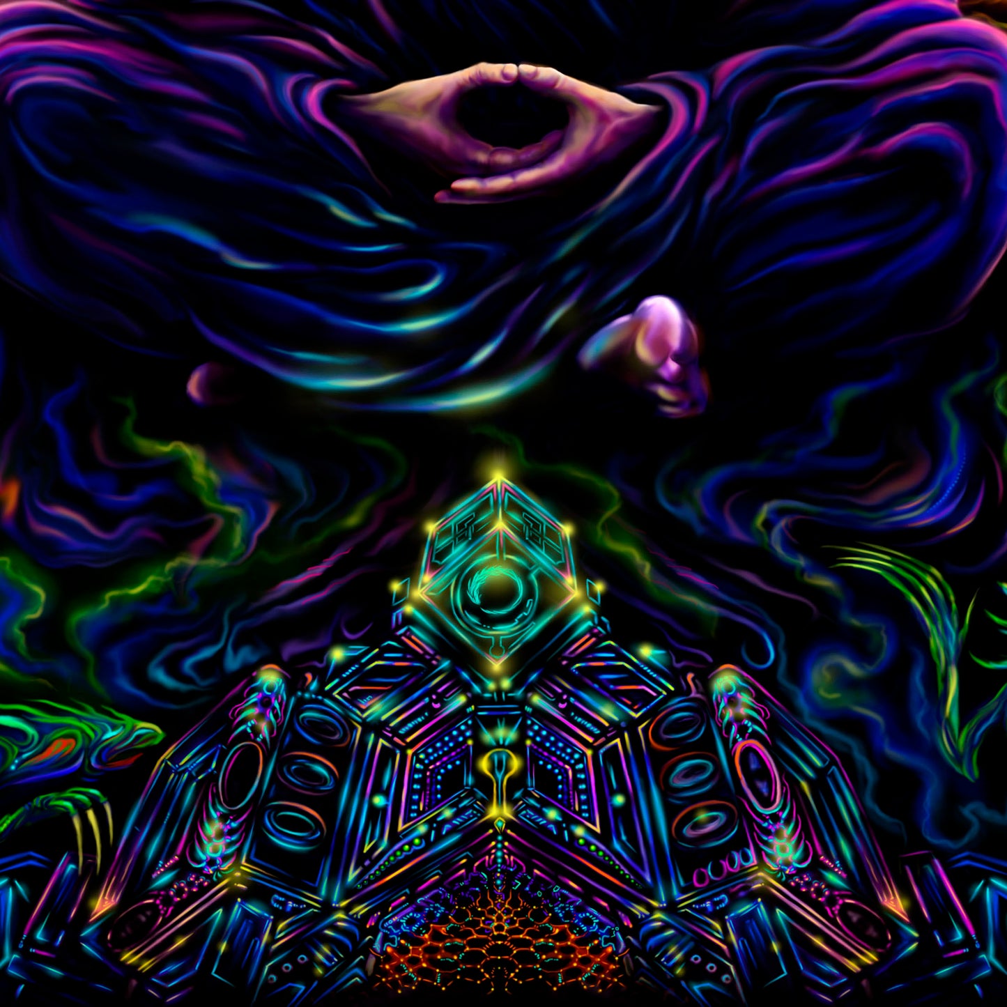 Vipassana - Psy backdrop UV blacklight active - Artrama
