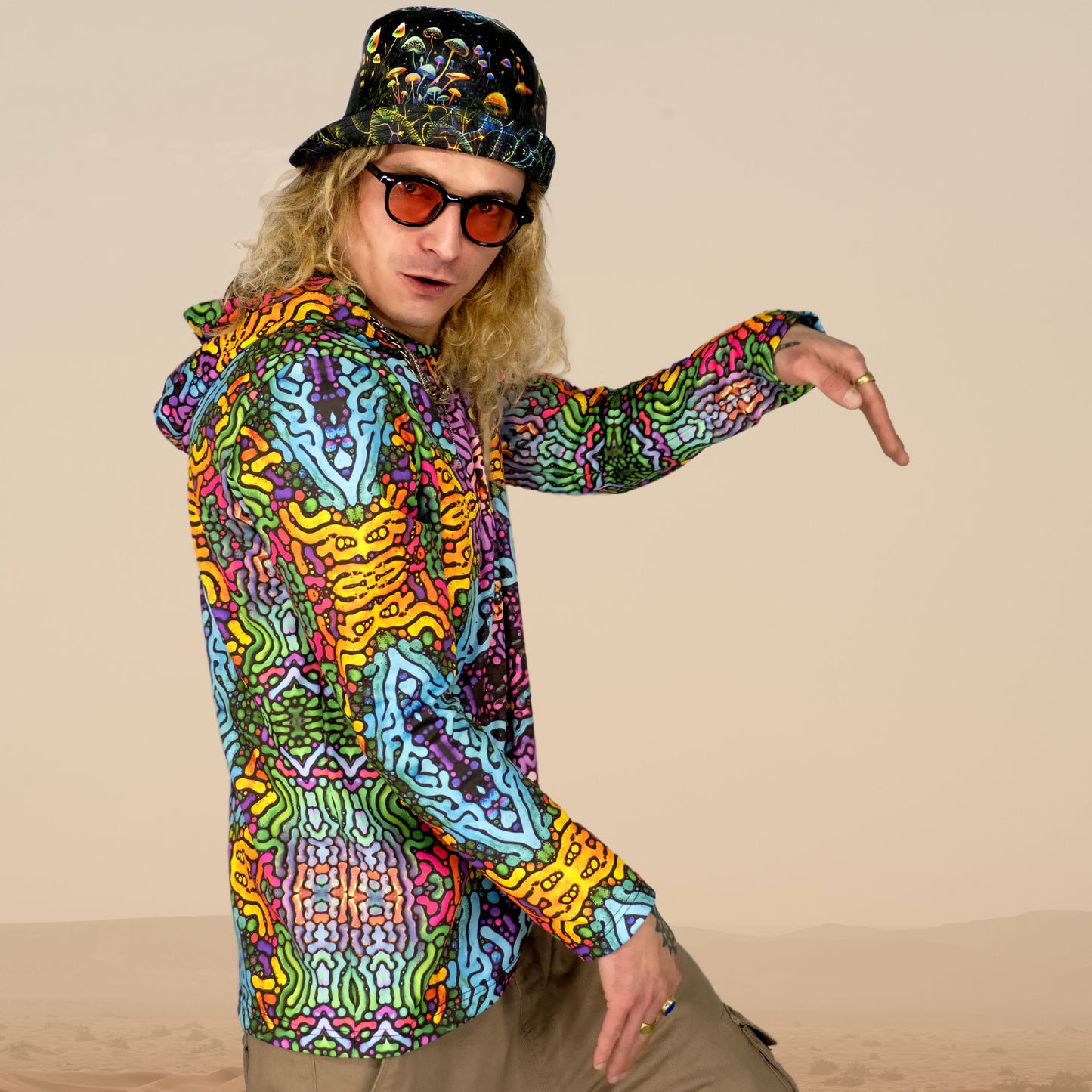 Psychedelic Worms Long sleeve UV-active Blacklight - Artrama