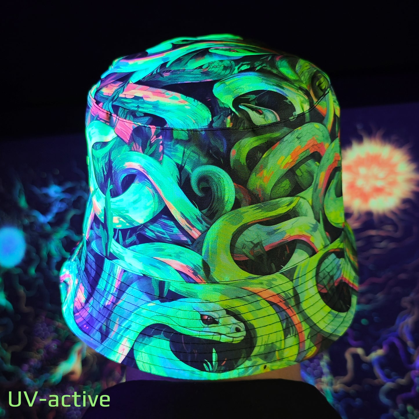 Acid Serpents Panama, Blacklight UV active bucket hat