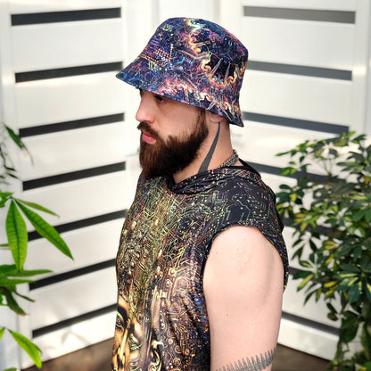 Buddha galucination - Set Consisting of a Panama Hat and Sleeveless T-shirt UV Reactive