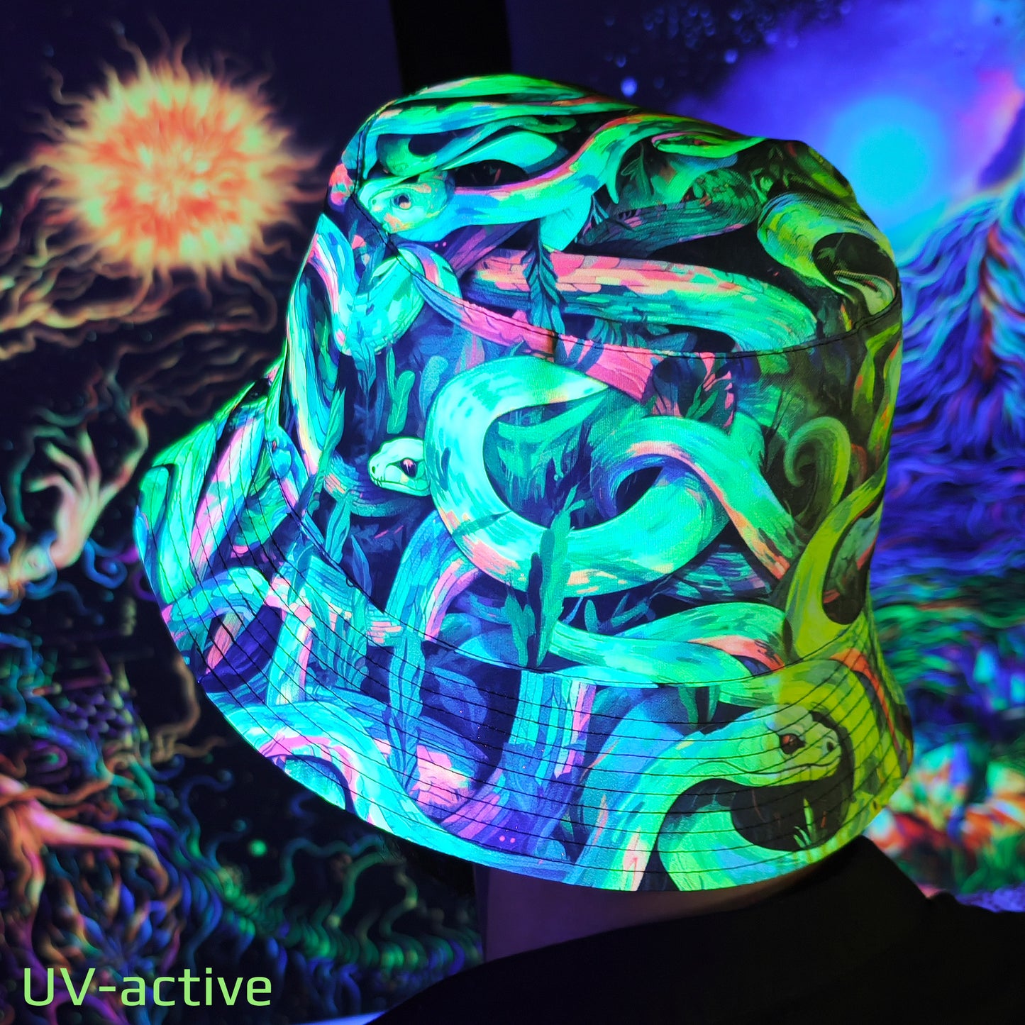 Acid Serpents Panama, Blacklight UV active bucket hat