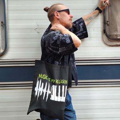 Music is my Religion Blacklight UV active shopper bag