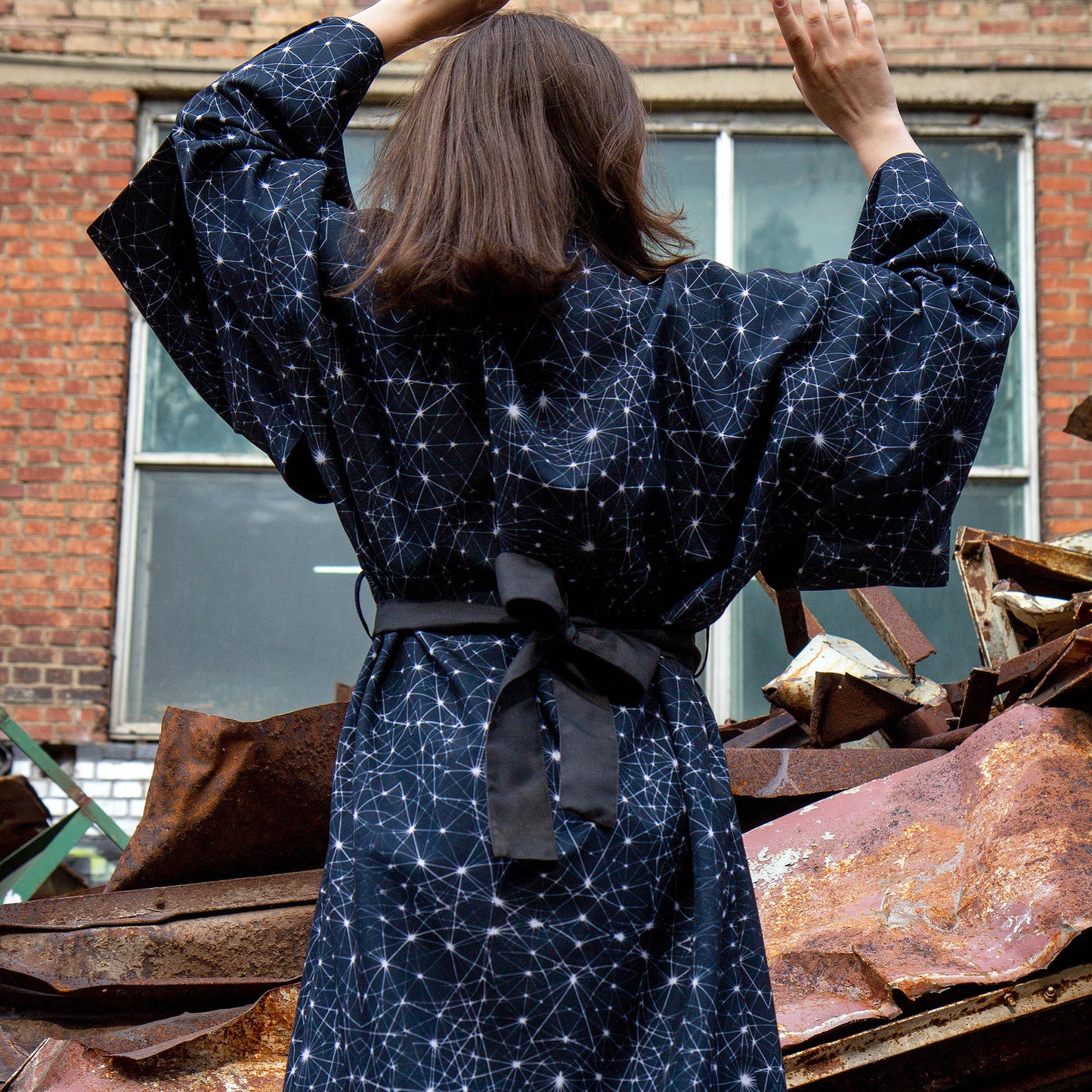 Blacklight Kimono Neuron Geometry, Rave Dress, Festival Tunic, Trippy Wear (Unisex)