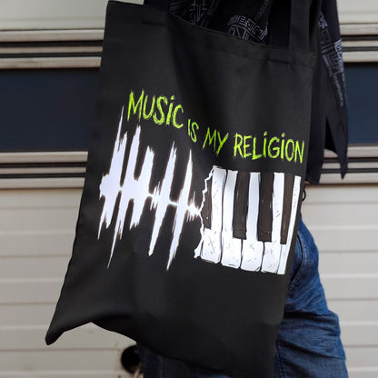Music is my Religion Blacklight UV active shopper bag