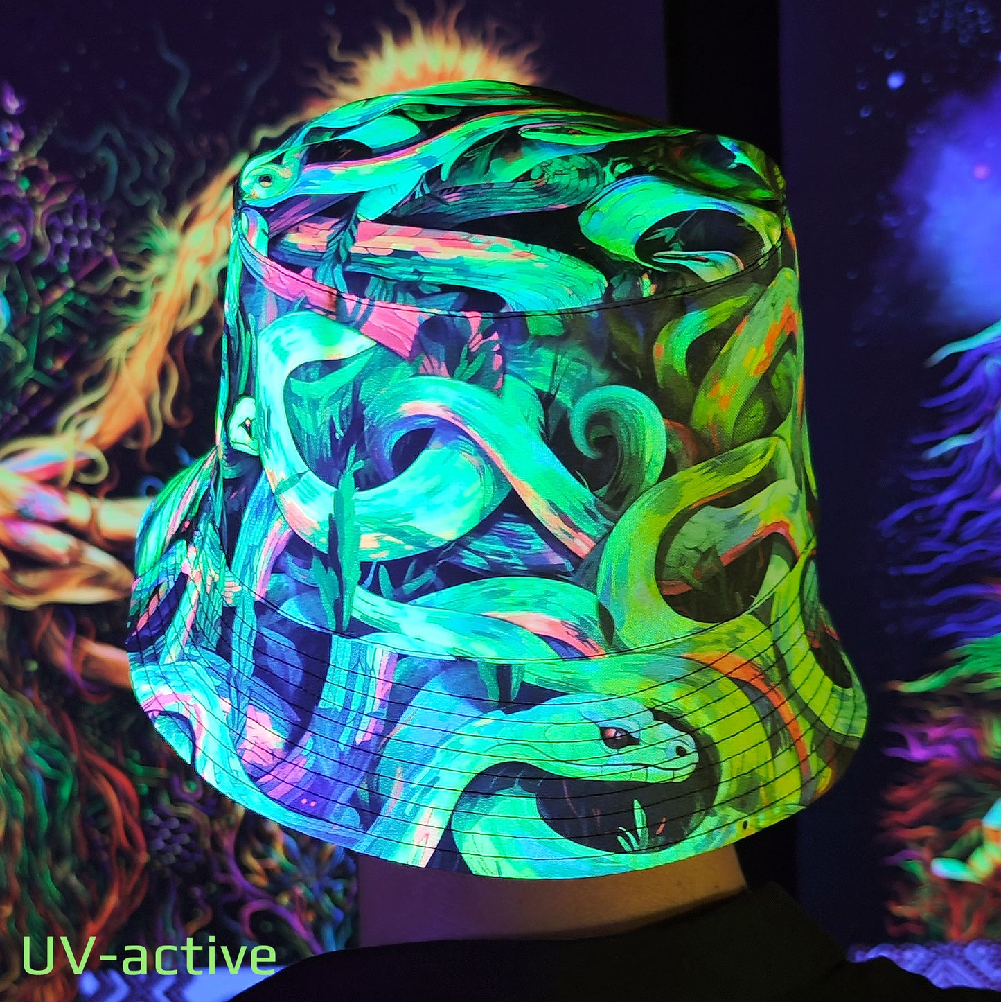 Acid Serpents Panama, Blacklight UV active bucket hat