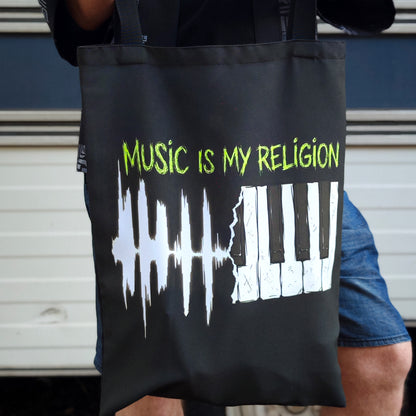 Music is my Religion Blacklight UV active shopper bag