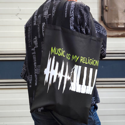 Music is my Religion Blacklight UV active shopper bag