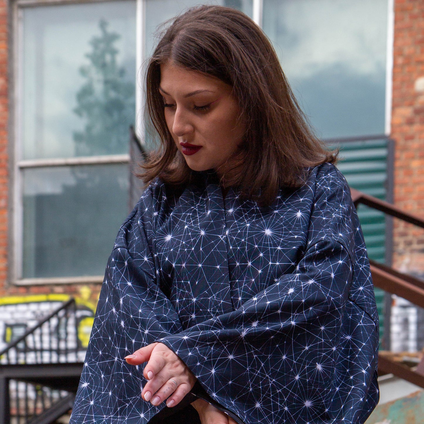 Blacklight Kimono Neuron Geometry, Rave Dress, Festival Tunic, Trippy Wear (Unisex)