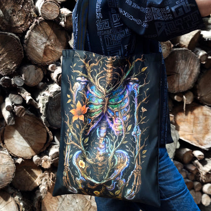 The Skeleton of Music Blacklight UV active shopper bag