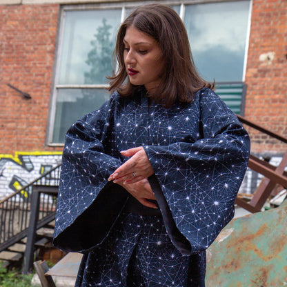 Blacklight Kimono Neuron Geometry, Rave Dress, Festival Tunic, Trippy Wear (Unisex)