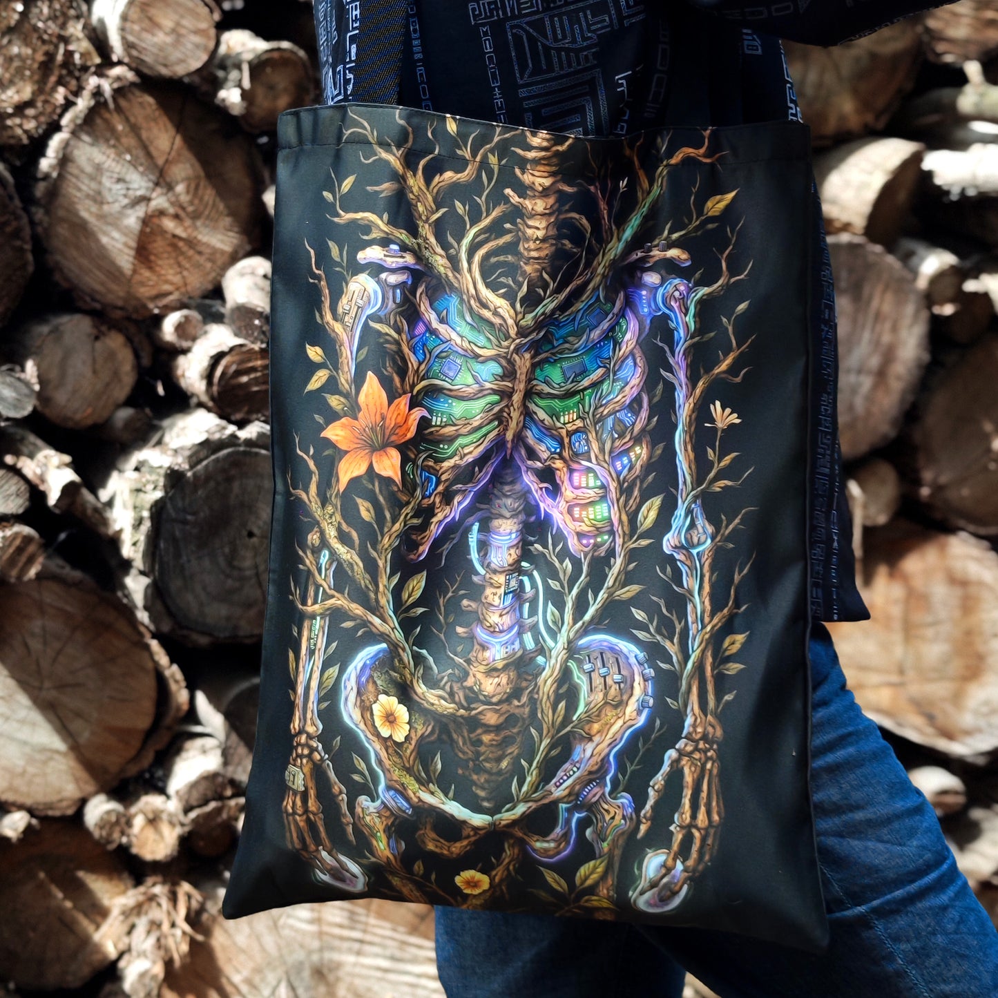The Skeleton of Music Blacklight UV active shopper bag