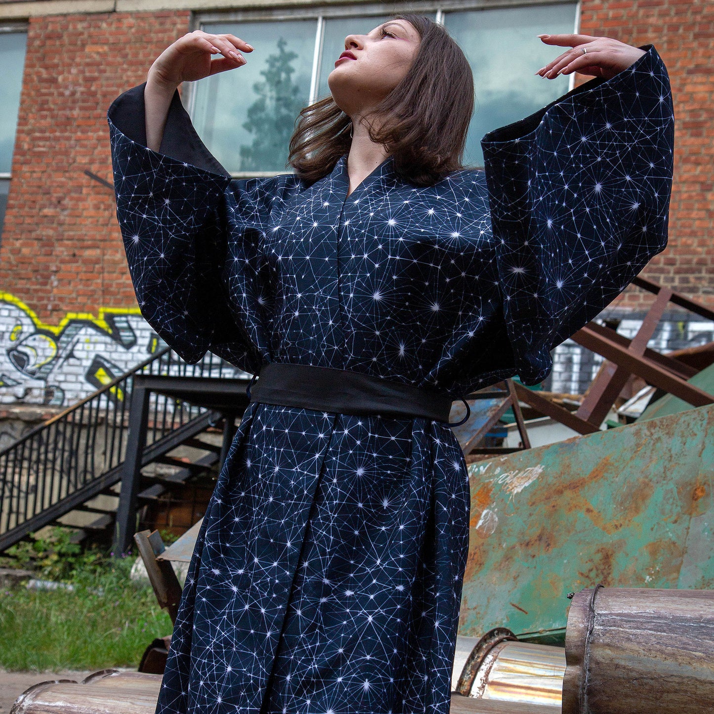 Blacklight Kimono Neuron Geometry, Rave Dress, Festival Tunic, Trippy Wear (Unisex)
