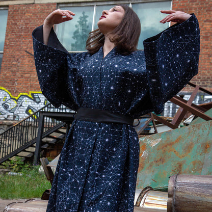Blacklight Kimono Neuron Geometry, Rave Dress, Festival Tunic, Trippy Wear (Unisex)