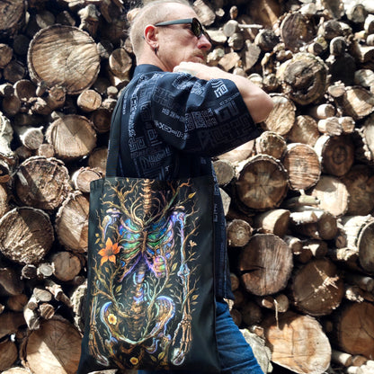 The Skeleton of Music Blacklight UV active shopper bag