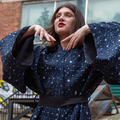 Blacklight Kimono Neuron Geometry, Rave Dress, Festival Tunic, Trippy Wear (Unisex)