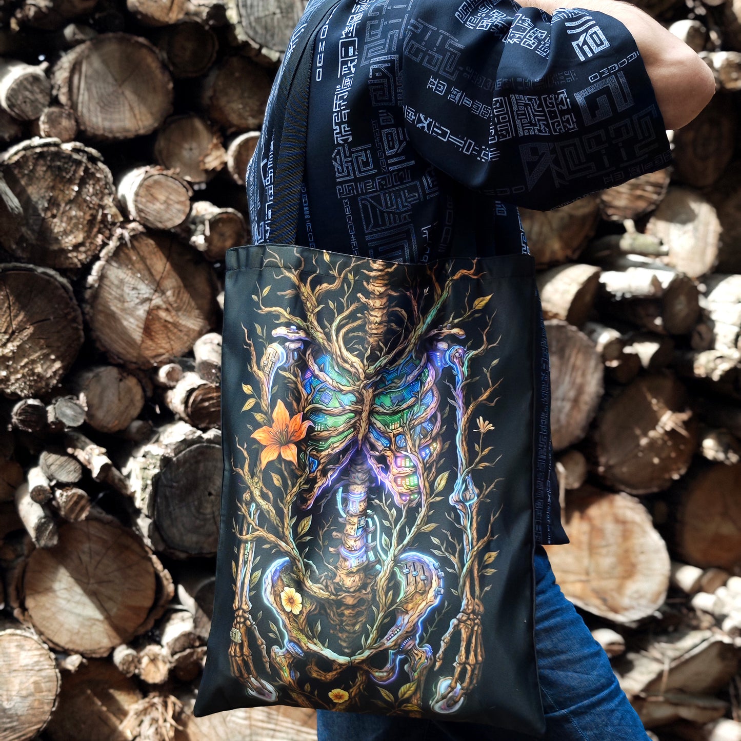 The Skeleton of Music Blacklight UV active shopper bag