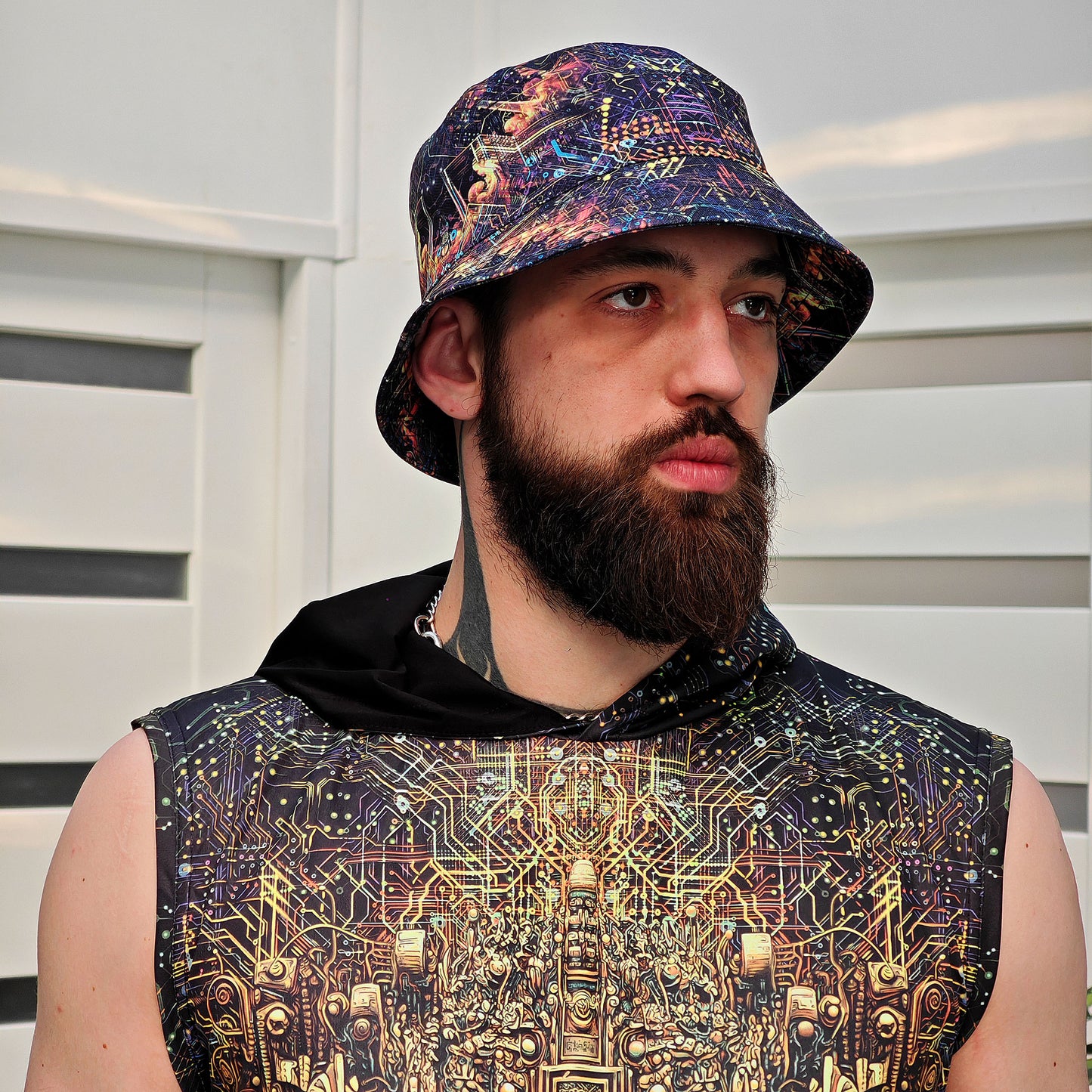 Buddha galucination - Set Consisting of a Panama Hat and Sleeveless T-shirt UV Reactive