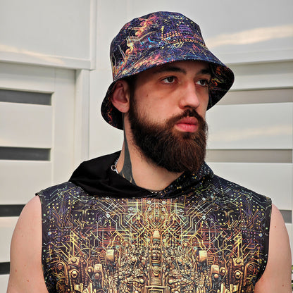 Buddha galucination - Set Consisting of a Panama Hat and Sleeveless T-shirt UV Reactive