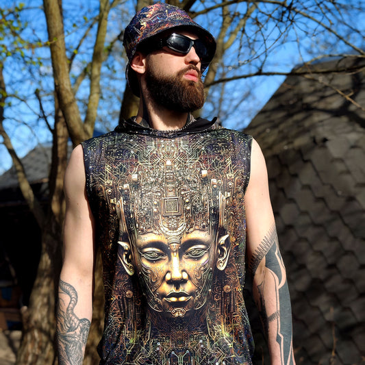 Buddha galucination - Set Consisting of a Panama Hat and Sleeveless T-shirt UV Reactive