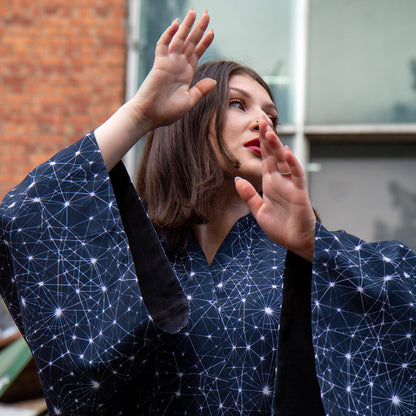 Blacklight Kimono Neuron Geometry, Rave Dress, Festival Tunic, Trippy Wear (Unisex)