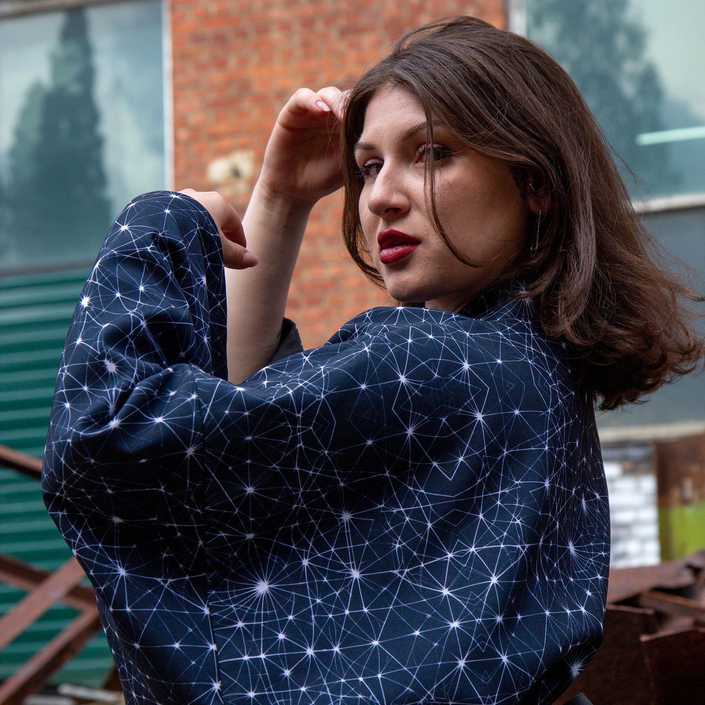 Blacklight Kimono Neuron Geometry, Rave Dress, Festival Tunic, Trippy Wear (Unisex)