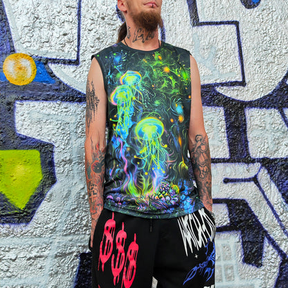 Jellyfish - Sleeveless T-Shirt Blacklight UV active