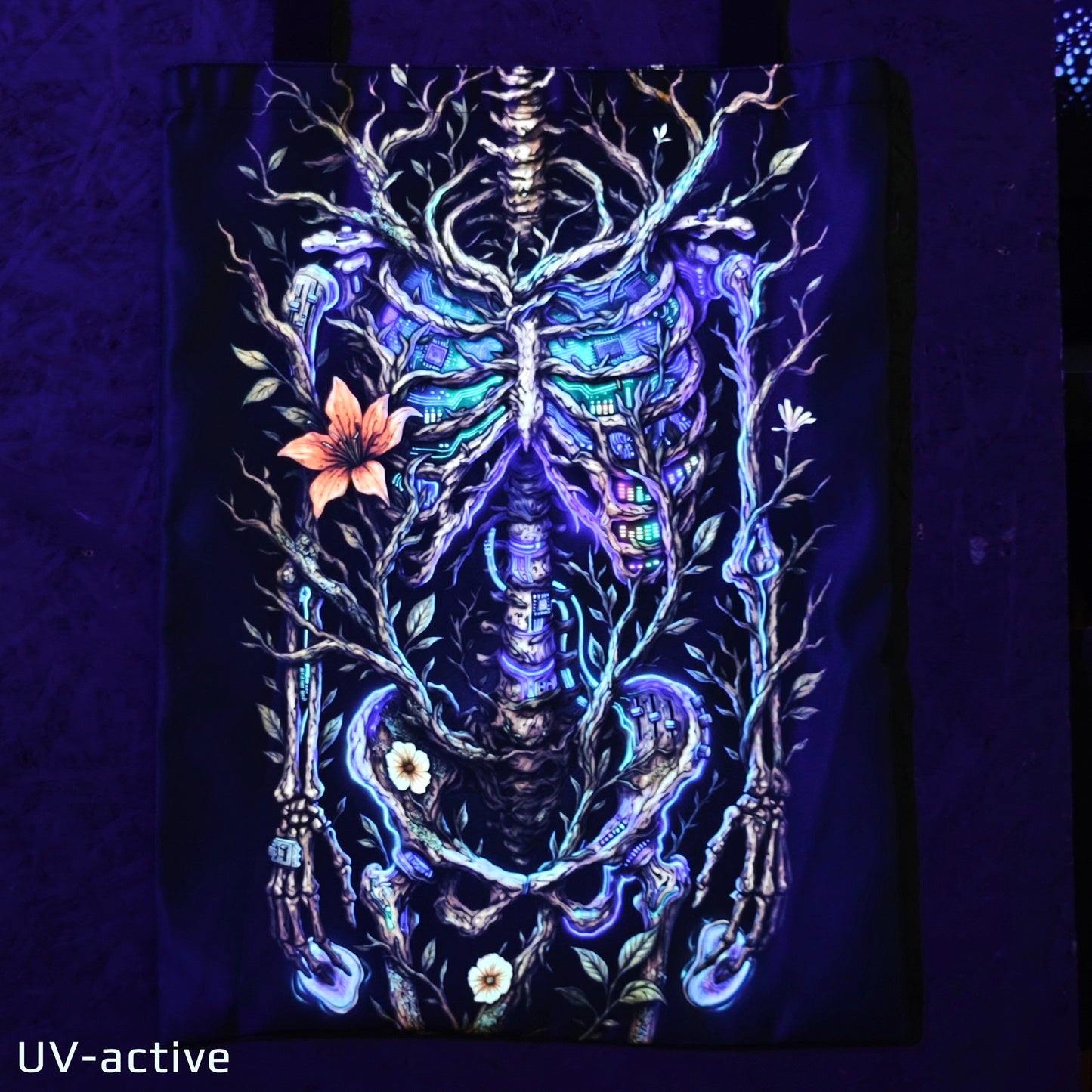 The Skeleton of Music Blacklight UV active shopper bag