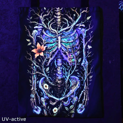 The Skeleton of Music Blacklight UV active shopper bag