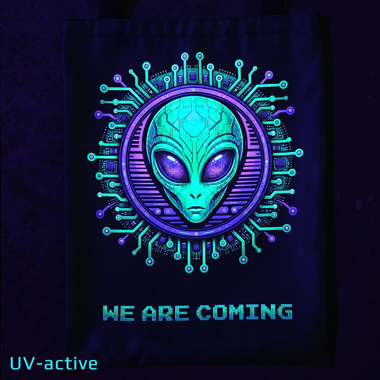 UFO Alien Blacklight UV active shopper bag