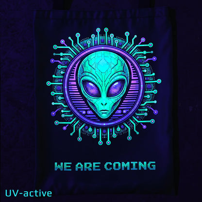 UFO Alien Blacklight UV active shopper bag