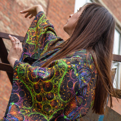 Blacklight Kimono , Rave Dress, Festival Tunic, Trippy Wear with sacred geometry (Unisex)